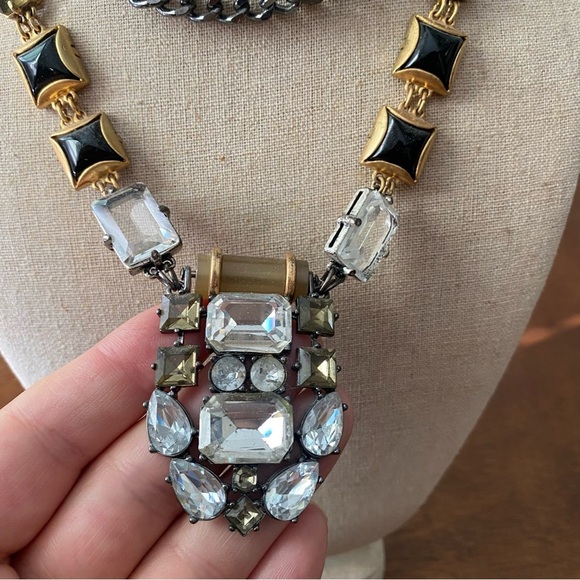 Stella and Dot Phoenix Statement Necklace Black and Gold Rhinestone Art Deco - Picture 4 of 7